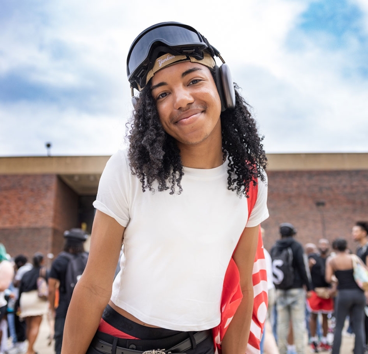 Smiling student in the quad