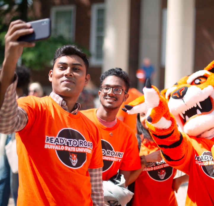 Students taking a selfie with the Bengal