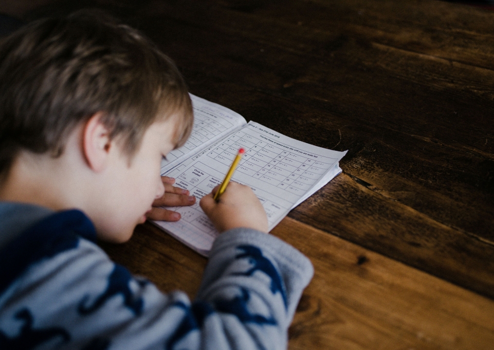 Child doing math homework